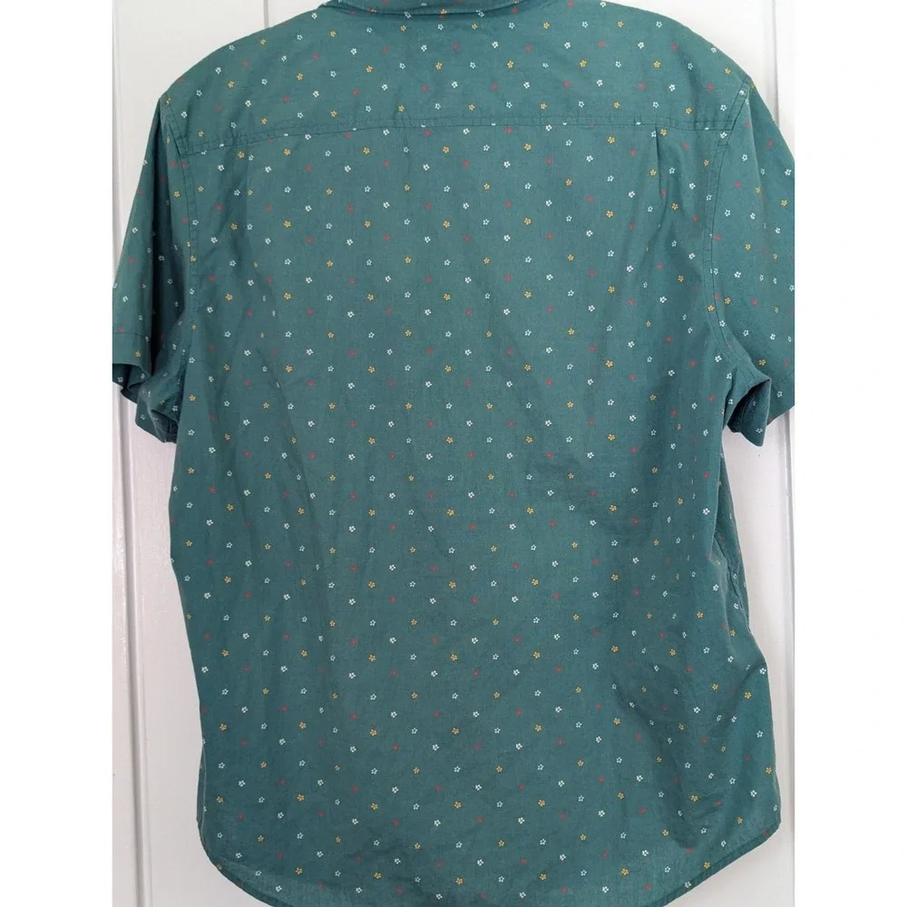 Original Penguin Shirt Mens XL Teal Floral Button Front Short Sleeve Pocket - Picture 7 of 9